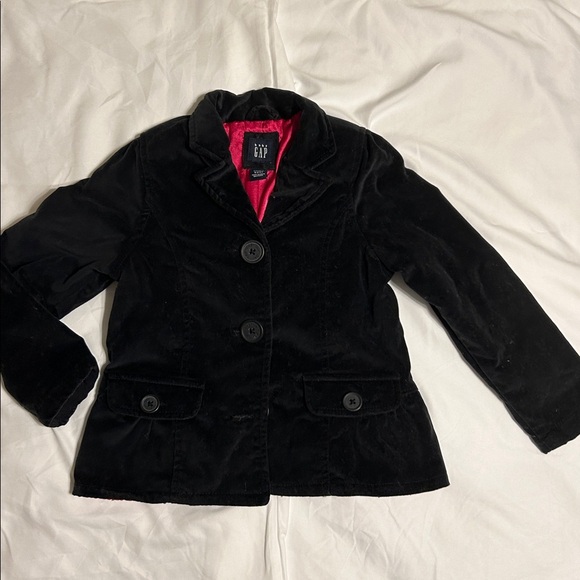 EUC BABY GAP GIRLS Black Pea Coat with Hot Pink Satin Lining, Size 5 TODDLER - Picture 1 of 5